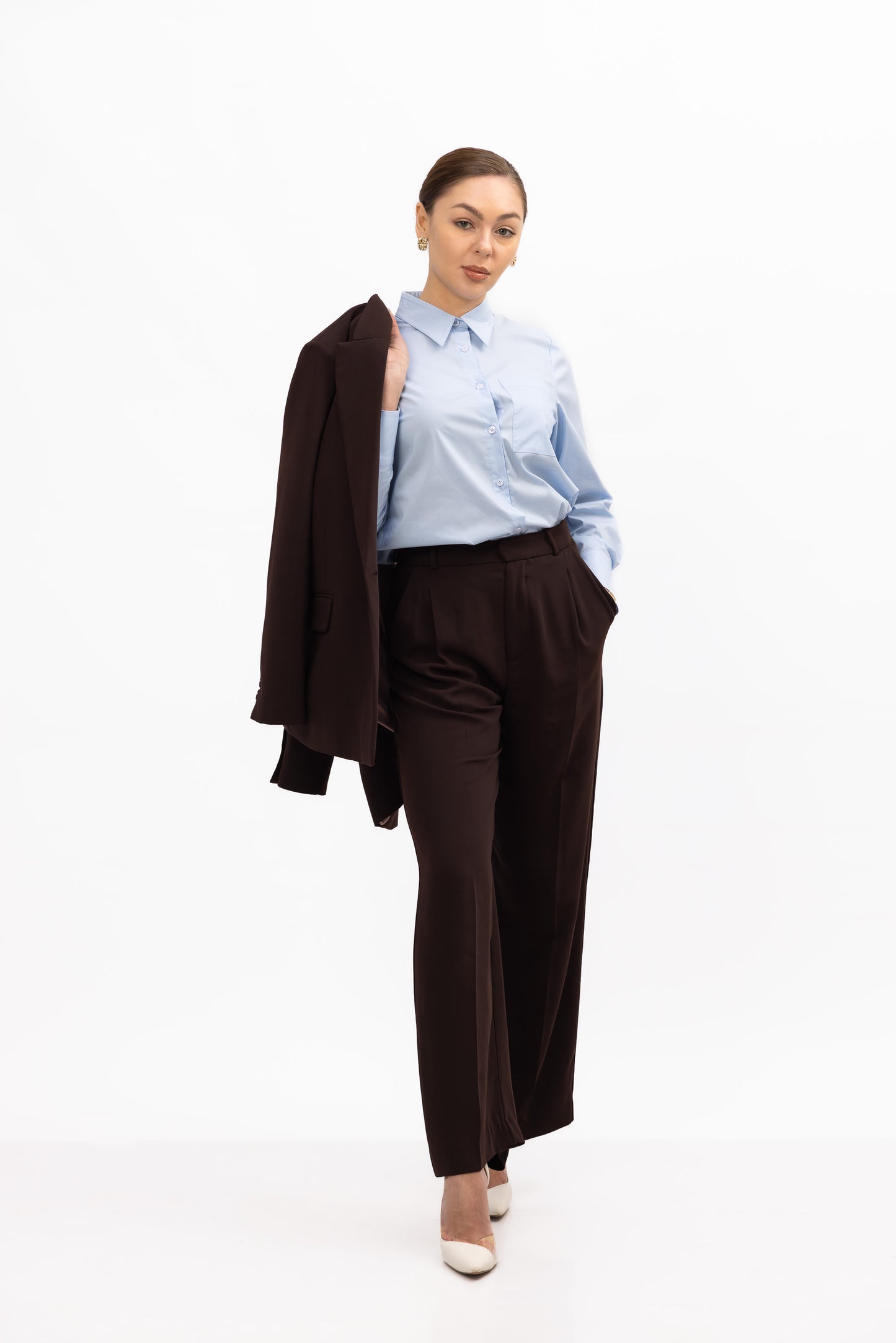 Ensemble Blazer & Pantalon Ligne marron chocolat